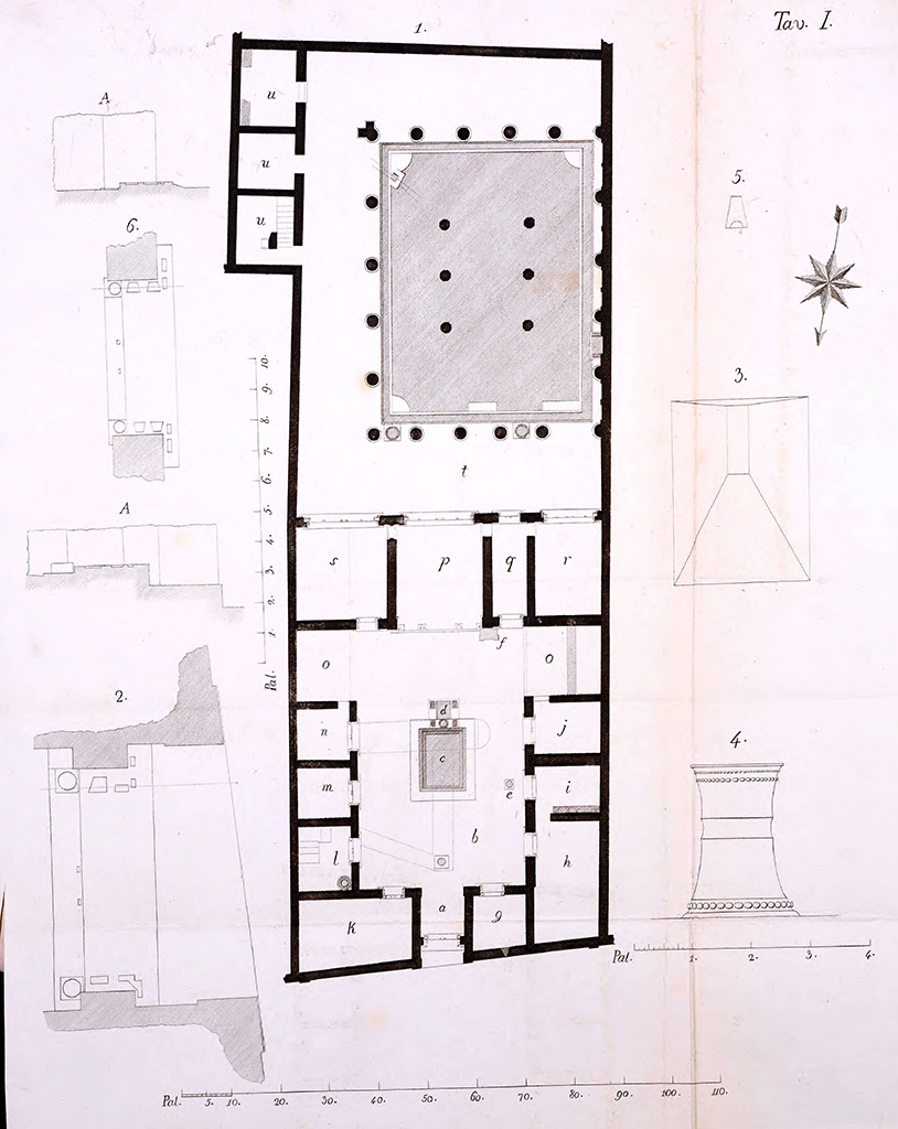 VII.4.57 Pompeii. Casa dei Capitelli Figurati. Plan published by Avellino in 1837